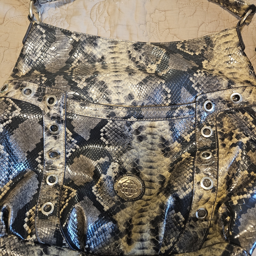 Dana Buchman Black and Cream Snake Print Shoulder Bag